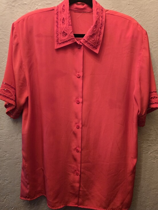 Vintage Tops - Vintage Red Cutout Collar Shoulder Pad Blouse Women’s 80s Secretary Statement